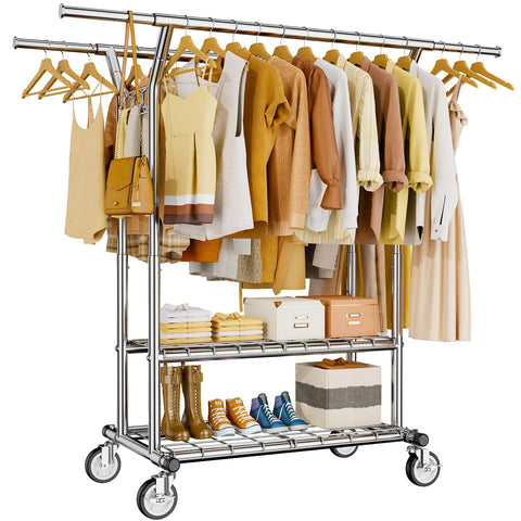 HYSEYY heavy duty clothes rack with rolling wheels for easy room-to-room transport