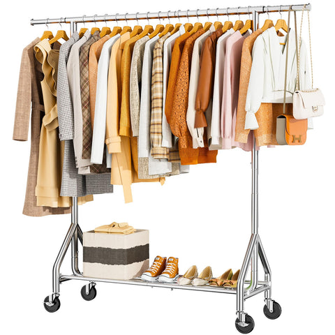 HYSEYY heavy-duty clothes rack side view shows sturdy construction.