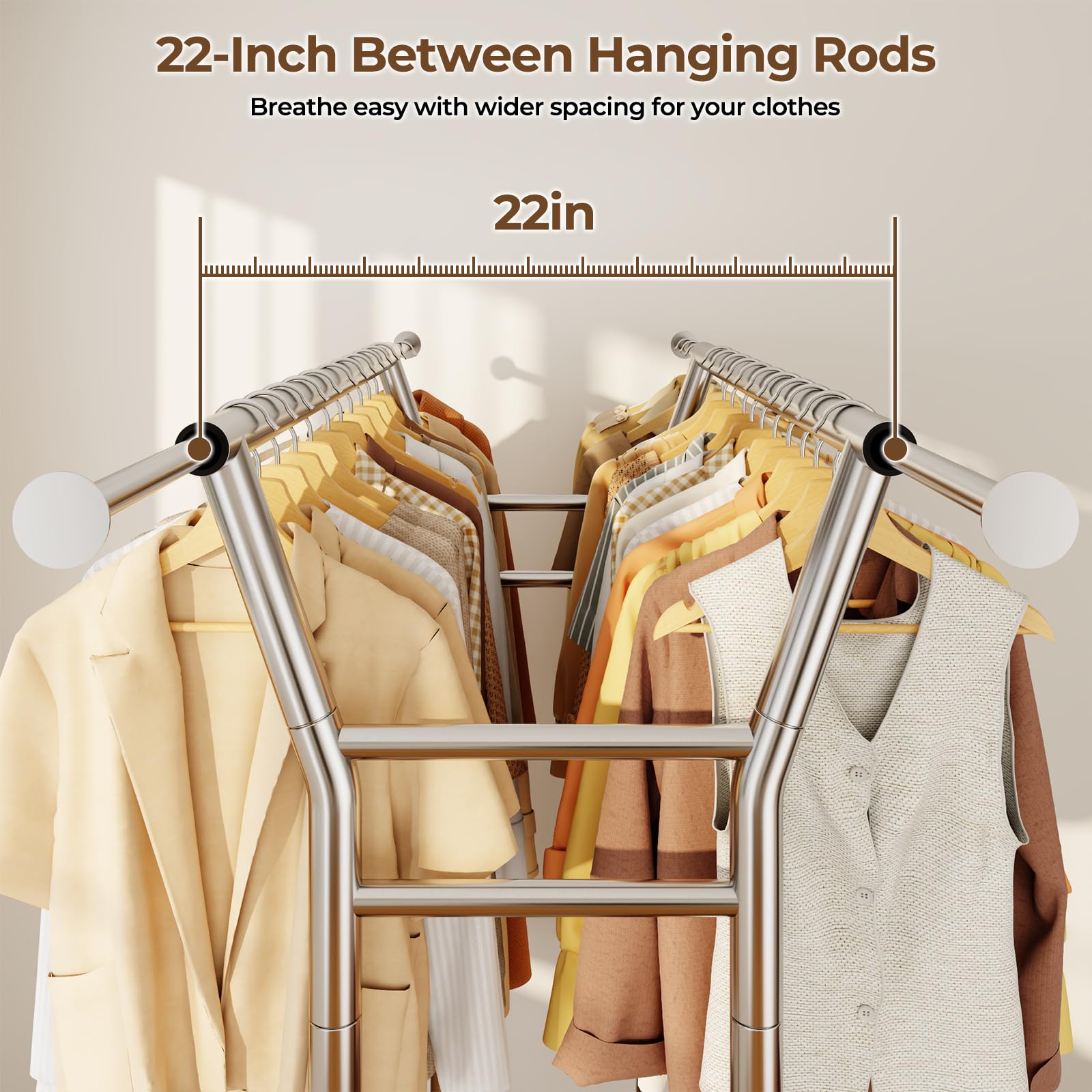 HYSEYY heavy-duty rack with wheels enables easy relocation across rooms.