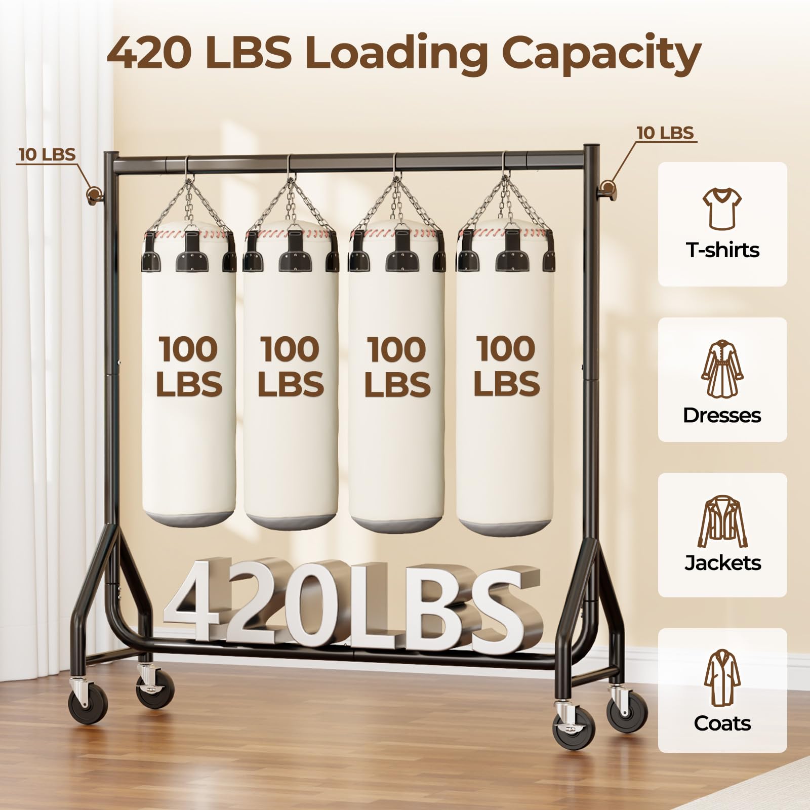 HYSEYY heavy-duty rack with smooth-rolling wheels