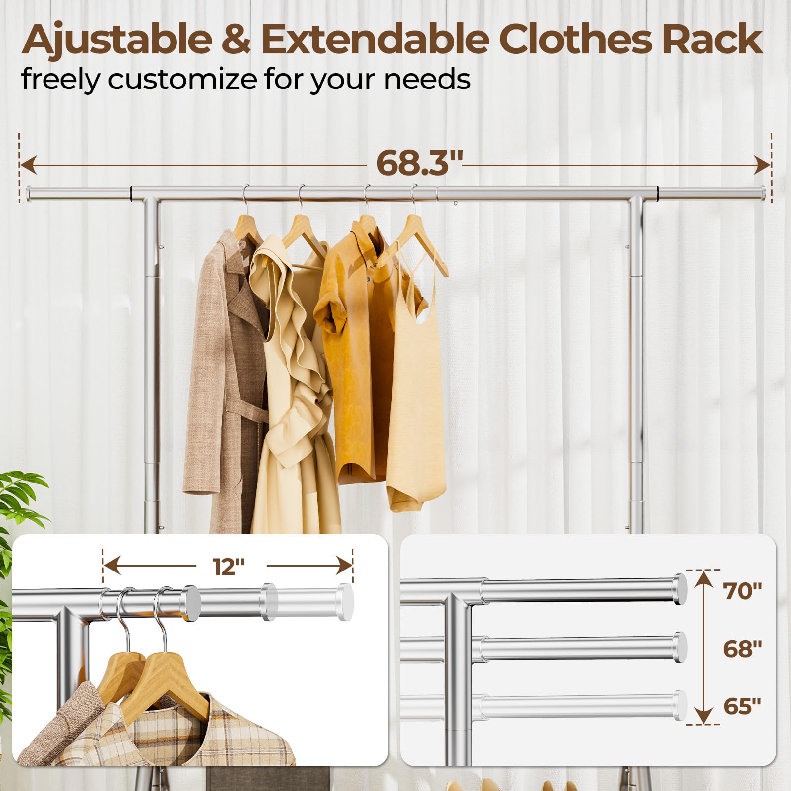 HYSEYY rolling rack with wheels enables easy rearrangement in small spaces.