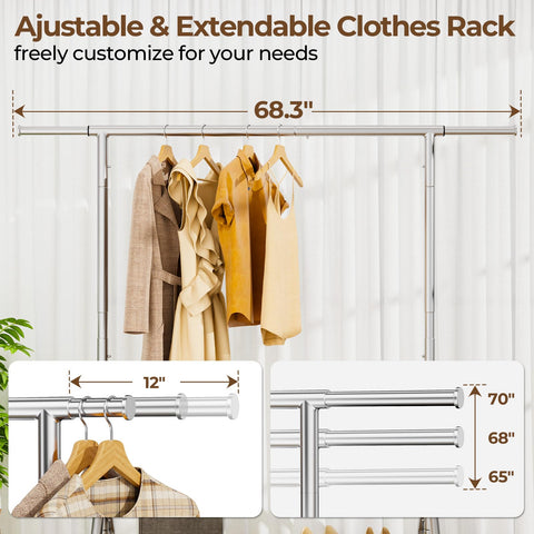 HYSEYY rolling rack with wheels enables easy rearrangement in small spaces.