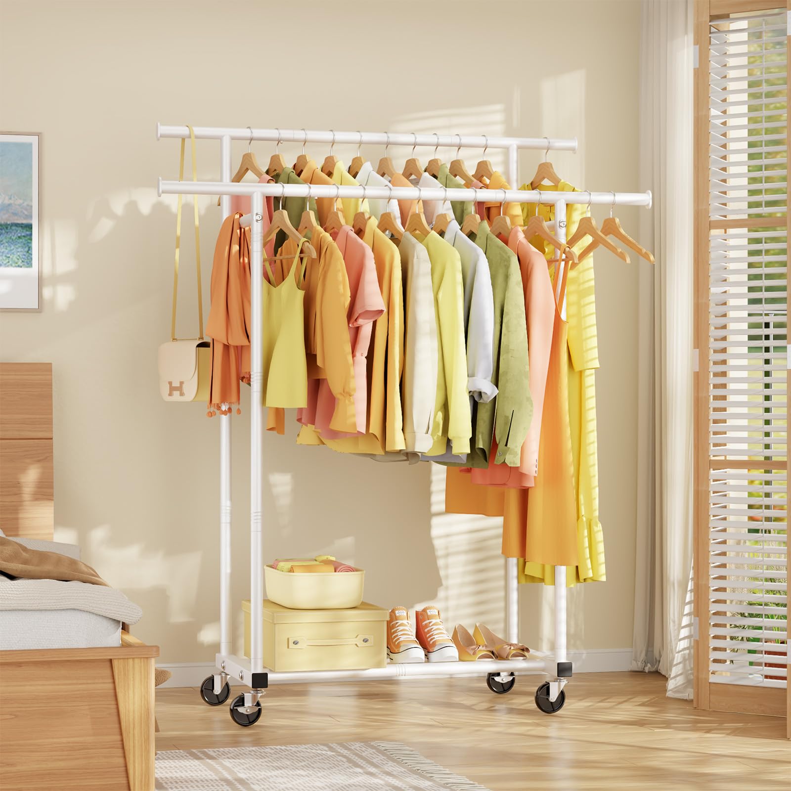 HYSEYY lockable casters keep the rack in place.