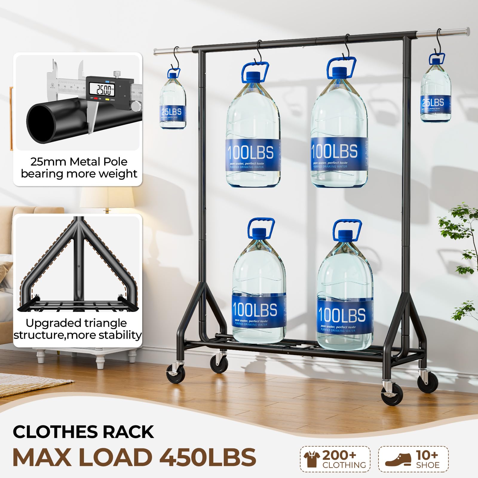 HYSEYY rolling garment rack with wheels for easy mobility and placement