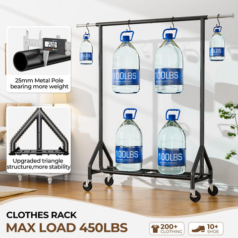 HYSEYY rolling garment rack with wheels for easy mobility and placement