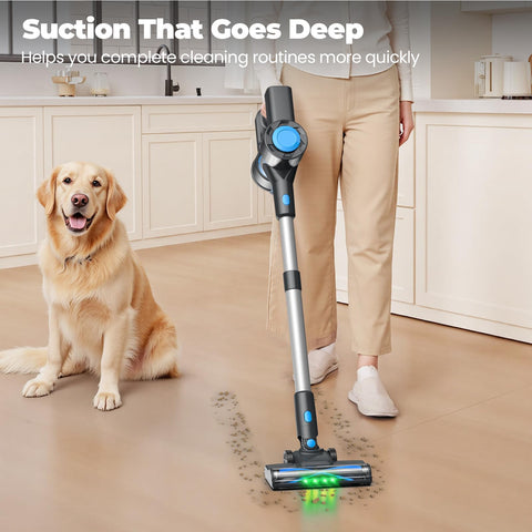 Hysinixs Cordless Vacuum Cleaner with LED light illuminates hidden dirt.