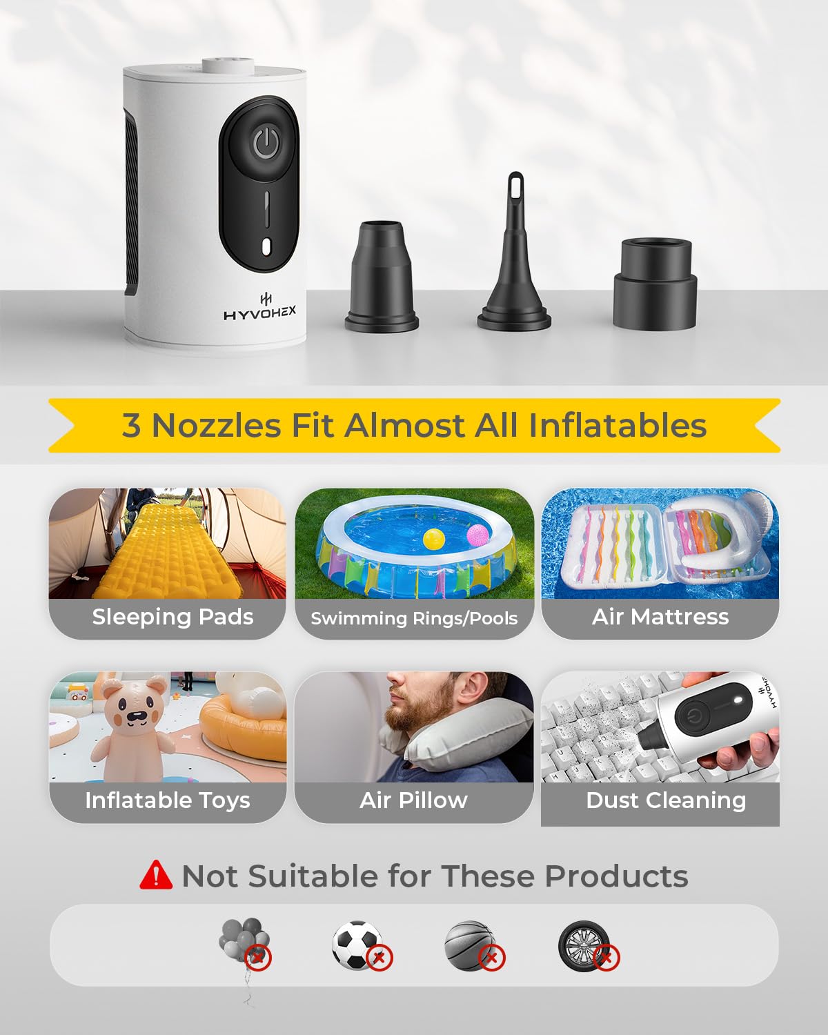 HYVOHEX three-nozzle system fits inflatables securely for a leak-free seal