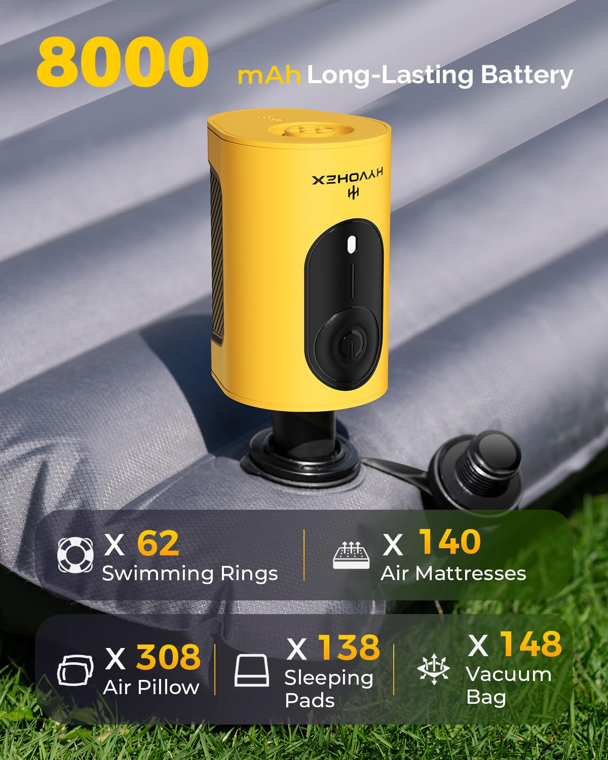 HYVOHEX three-nozzle design ensures secure fits across pool floats and mats.