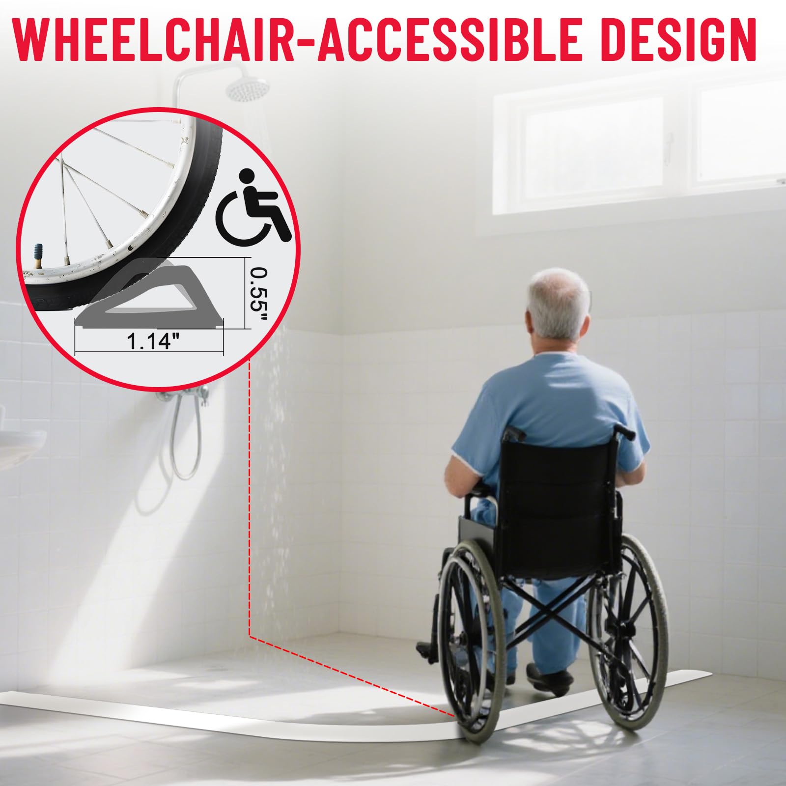 Hzetuu barrier cut to size to fit curved or rectangular showers for a seal.