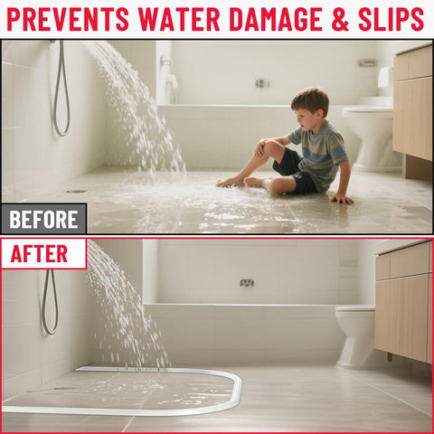 Hzetuu transparent and white low-profile barrier blends with bathroom decor.