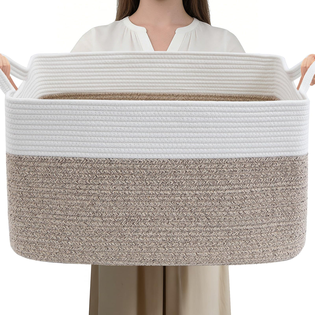 HZFTJOY 96L large blanket basket shows spacious capacity for blankets and pillows