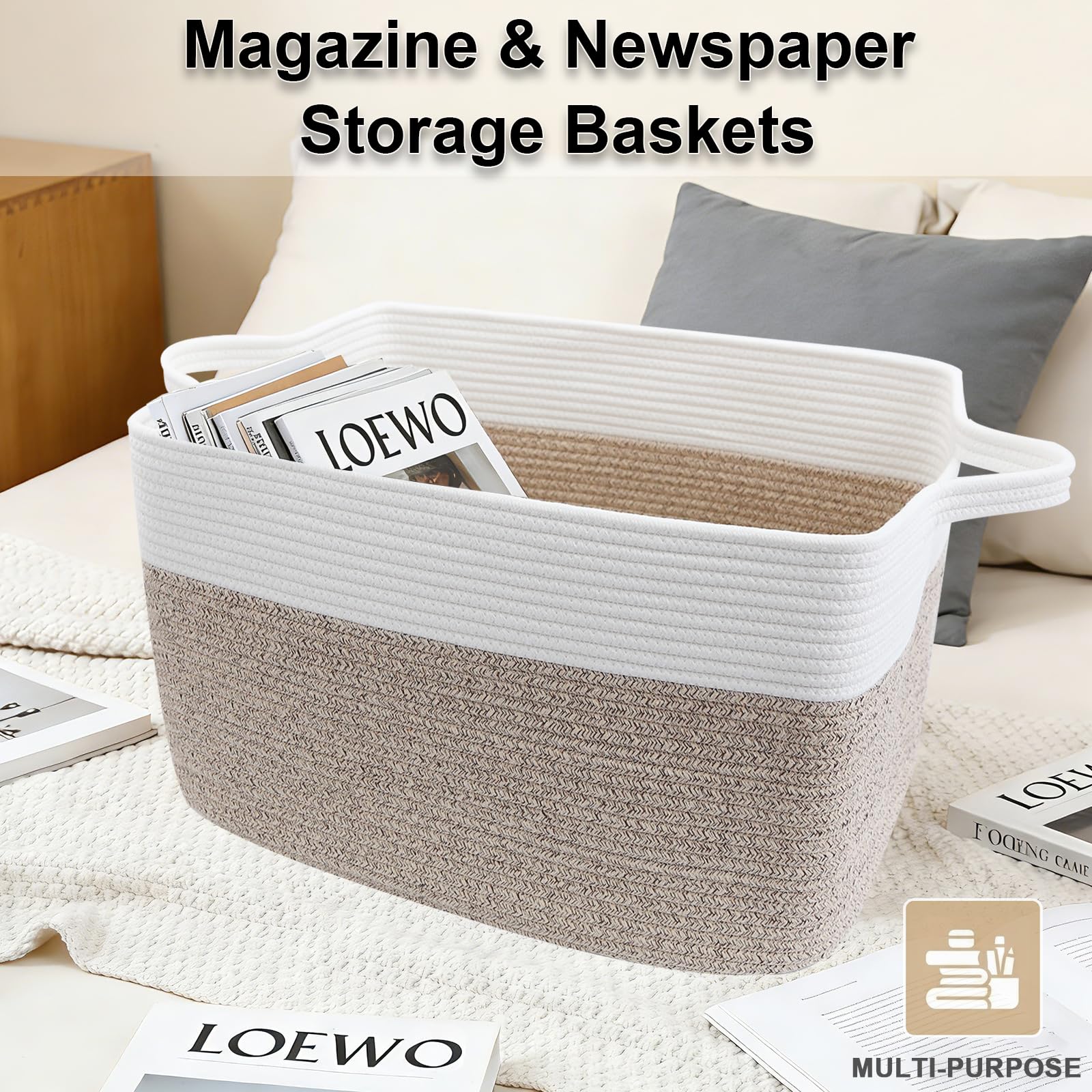 HZFTJOY basket in living room enhances tidy, accessible blanket storage