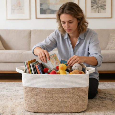 HZFTJOY blanket basket folded for compact storage when not in use