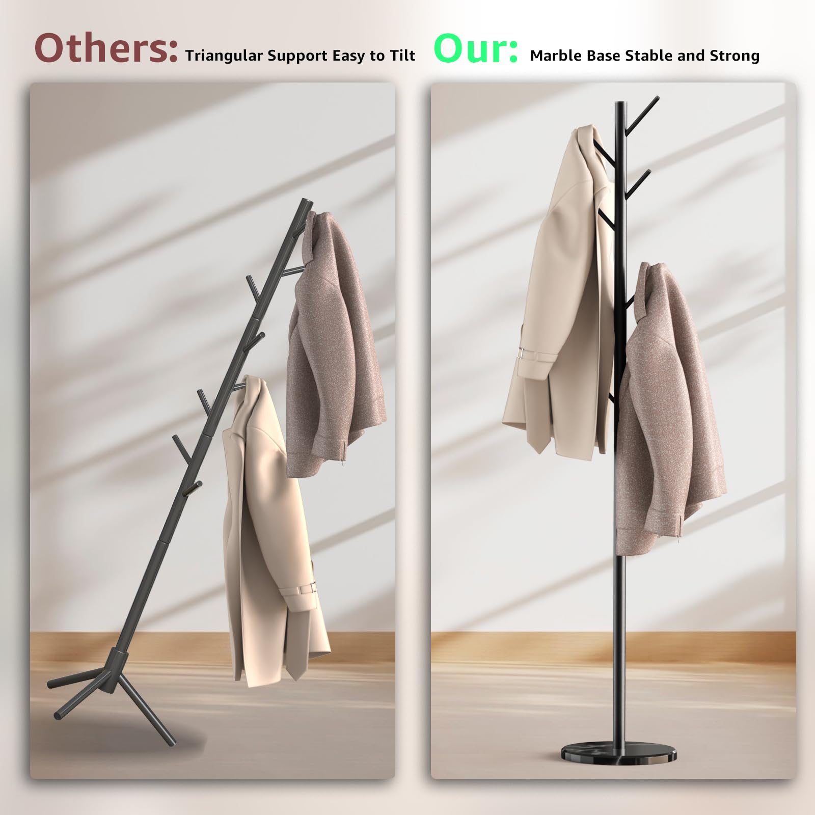HzTinT coat rack with 8 hooks keeps coats, bags, and accessories neatly off the floor.