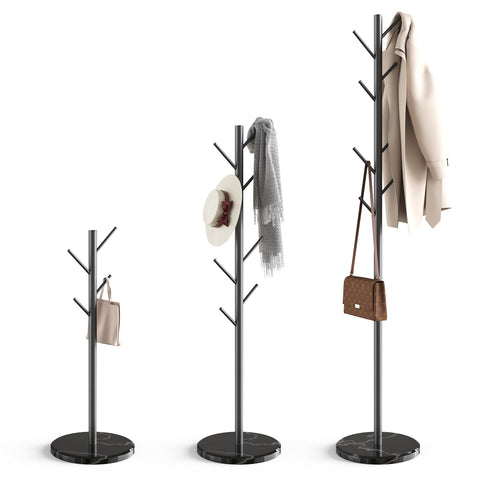 HzTinT coat rack with natural marble base provides stable standing storage.