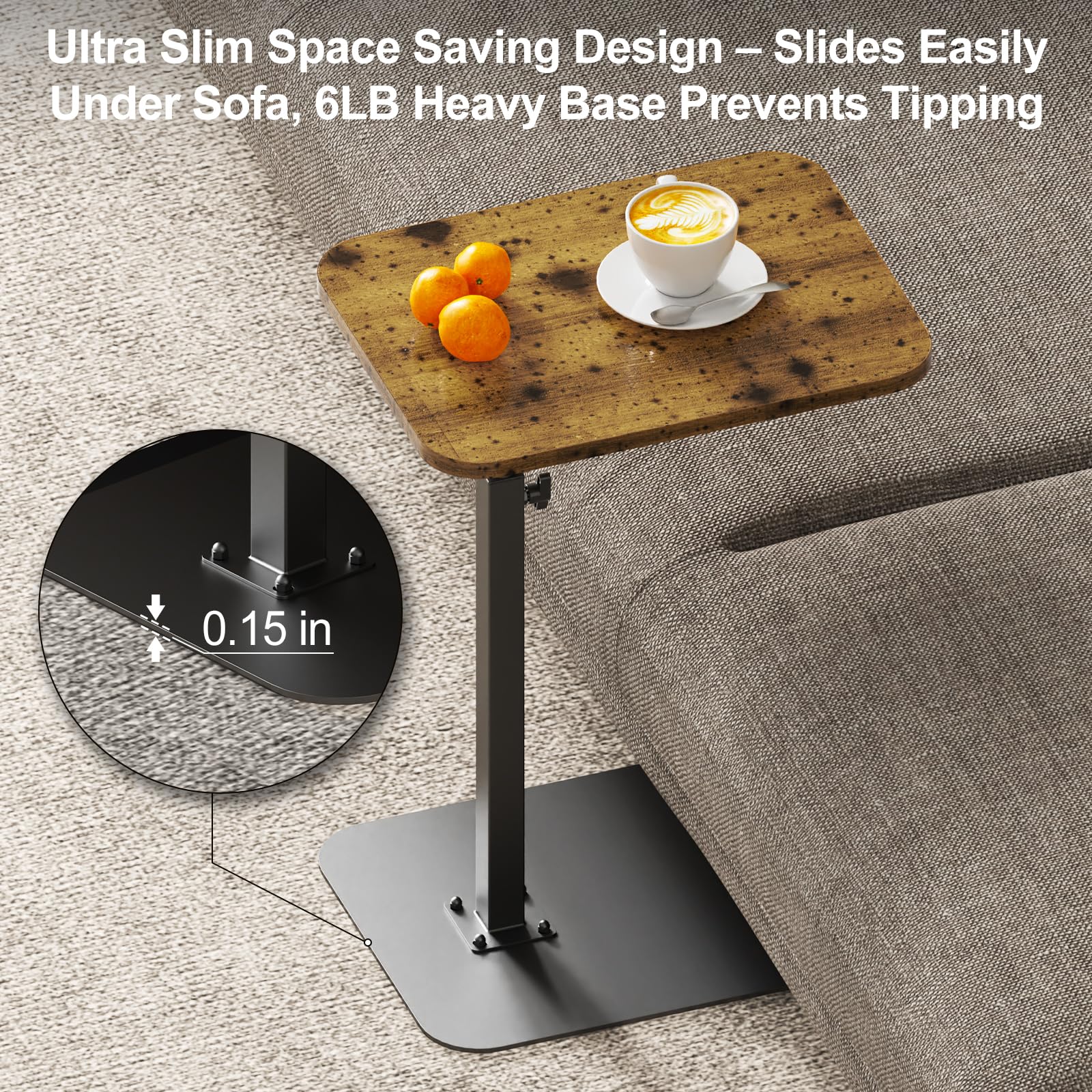 HzTinT End table with heavy base for wobble-free stability.