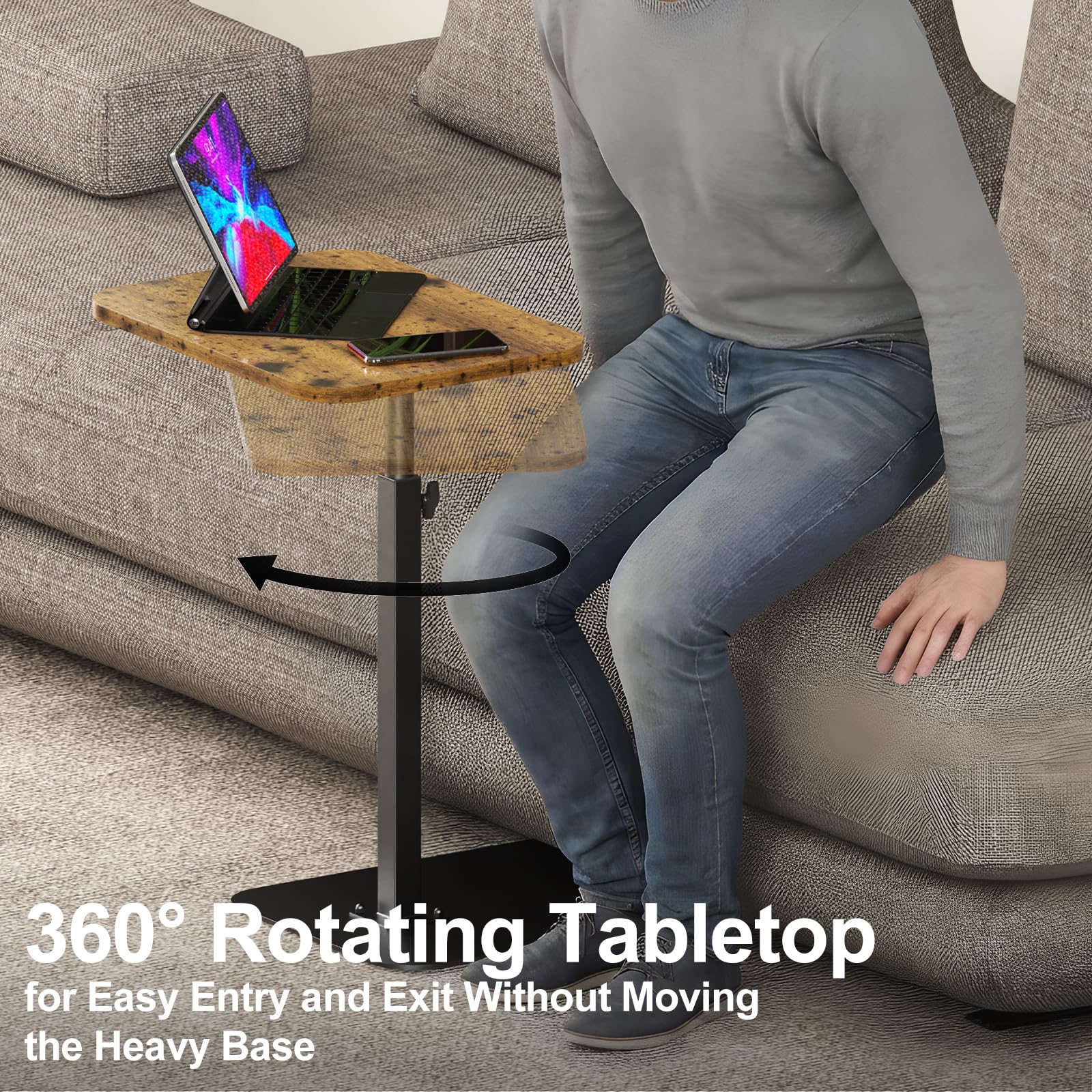 HzTinT Space-saving bedside tray for compact rooms.