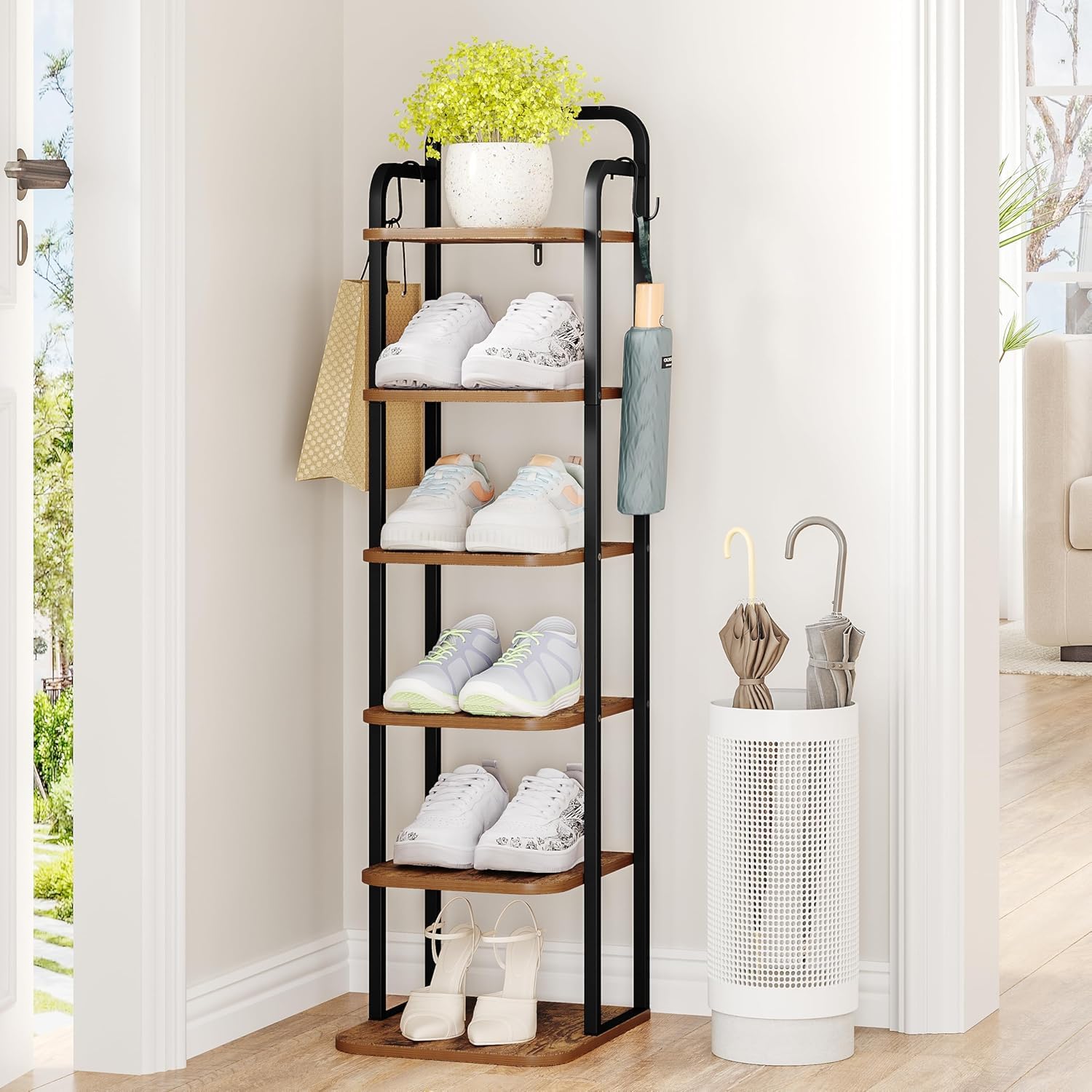 Hzuaneri 6-tier vertical shoe rack front view with spacious shoe storage