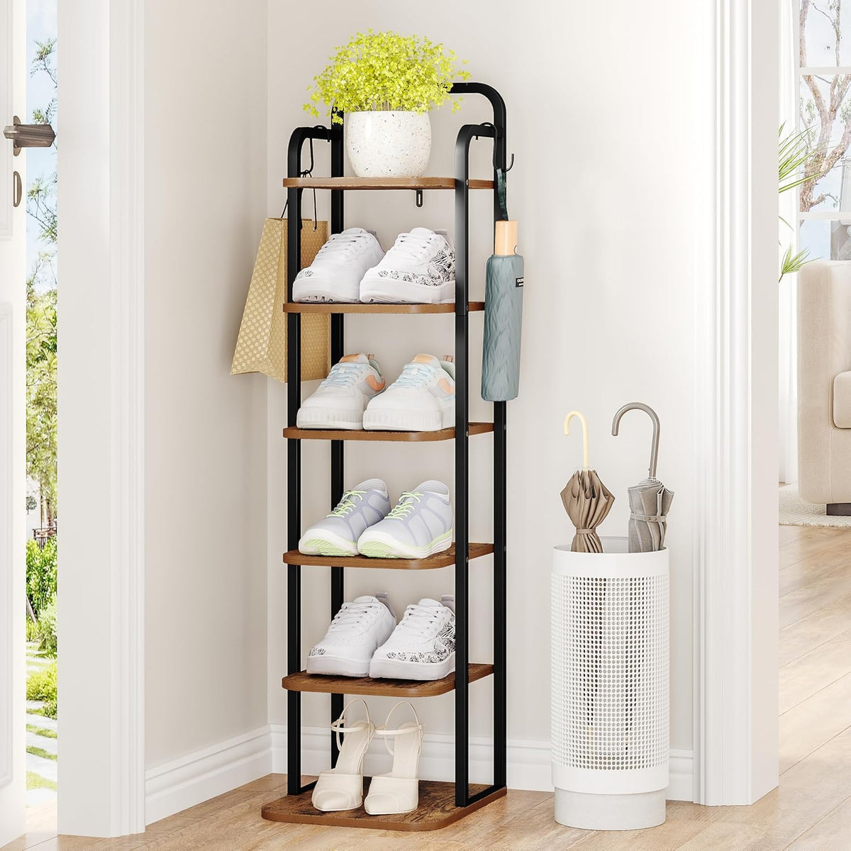 Hzuaneri 6-tier vertical shoe rack front view with spacious shoe storage