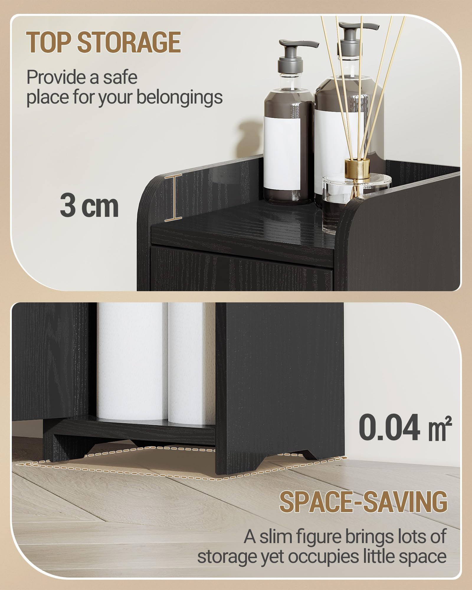 Hzuaneri black finish cabinet brings a sleek look to the bathroom