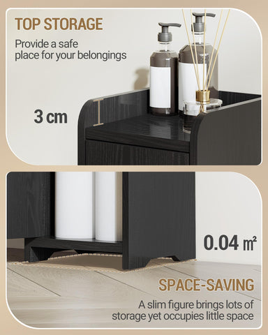Hzuaneri black finish cabinet brings a sleek look to the bathroom