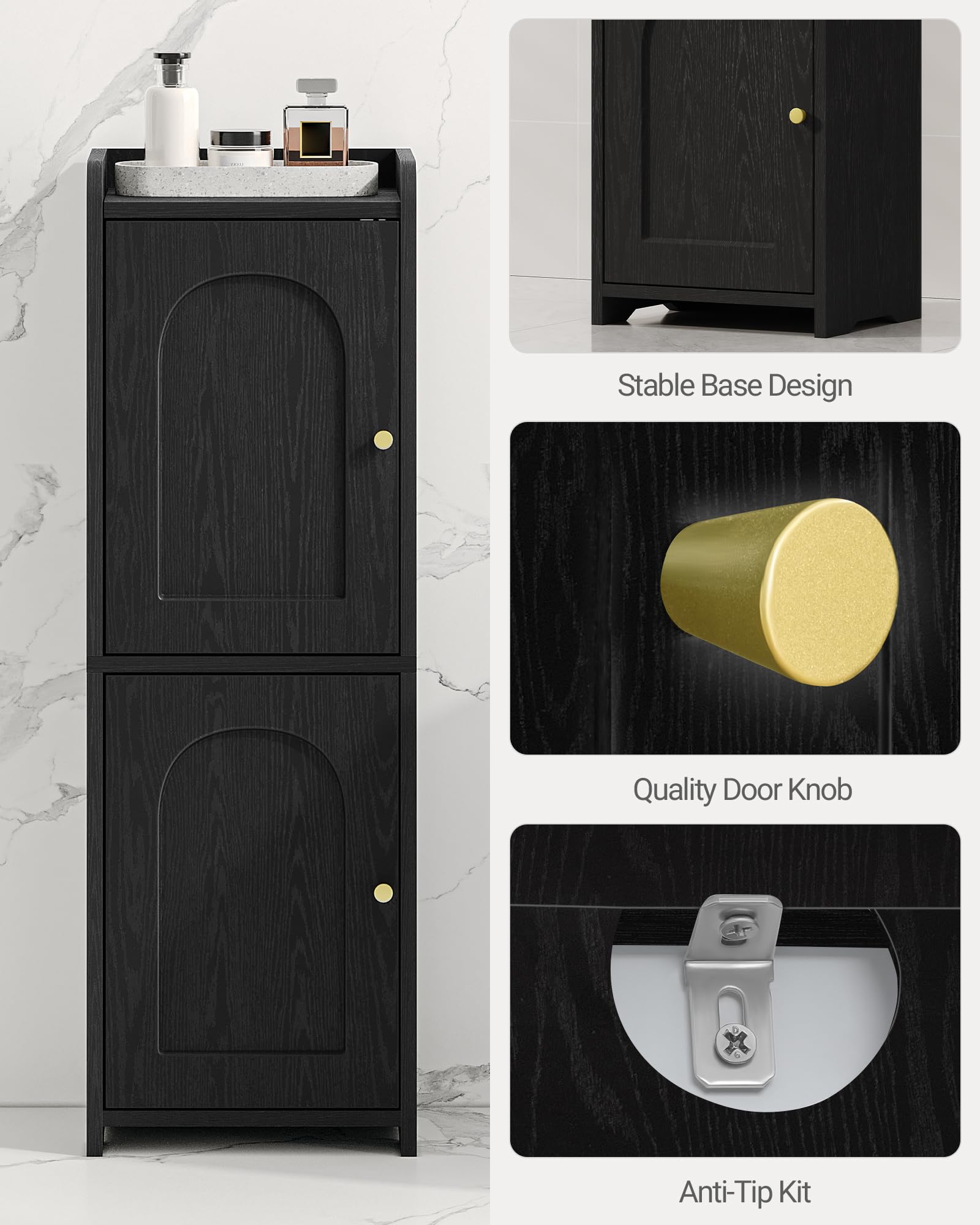 Hzuaneri anti-tip kit enhances stability in busy bathrooms.