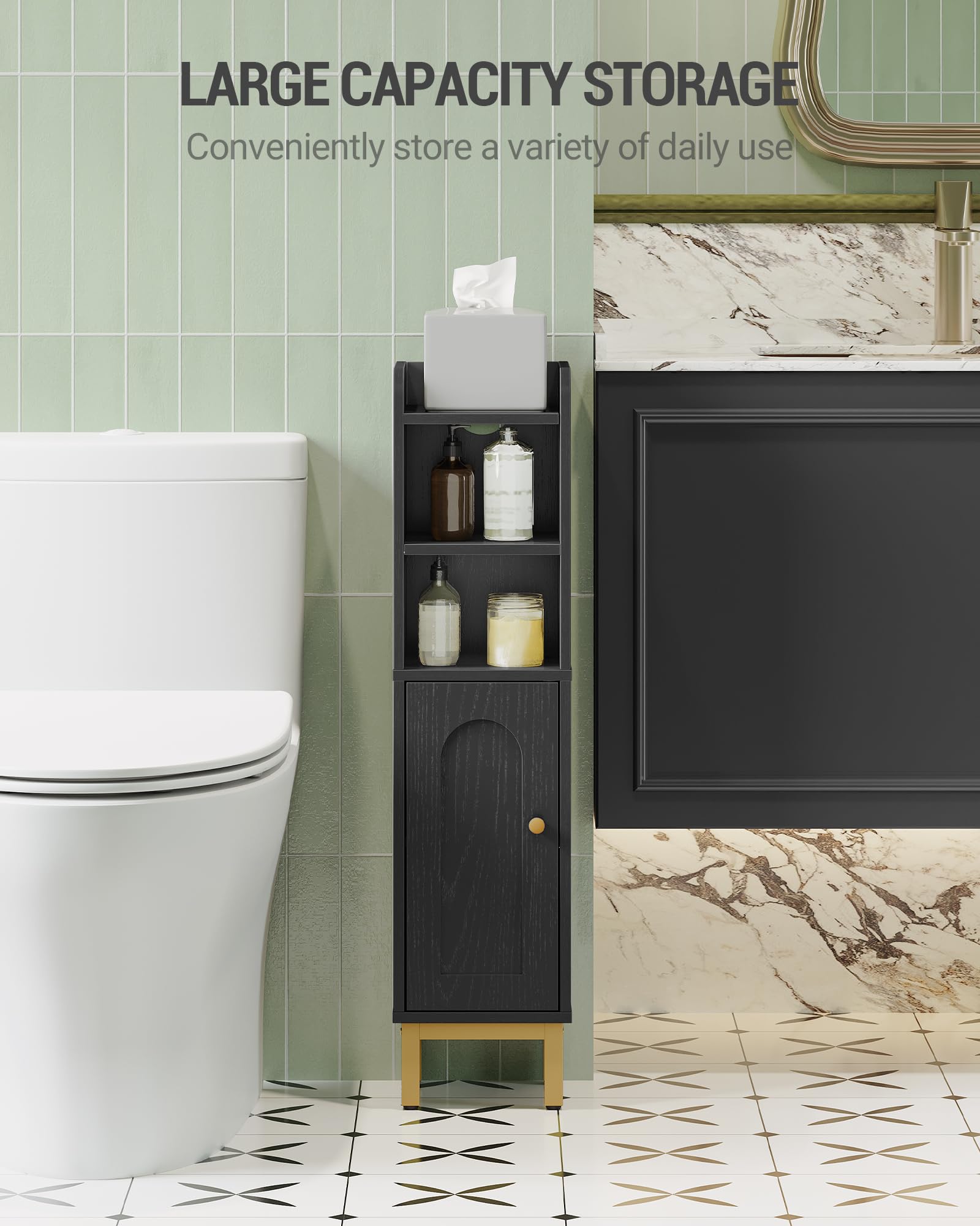 Hzuaneri bottom cabinet conceals spare toilet paper neatly.