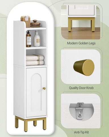 Sturdy metal base and adjustable feet on Hzuaneri bathroom cabinet