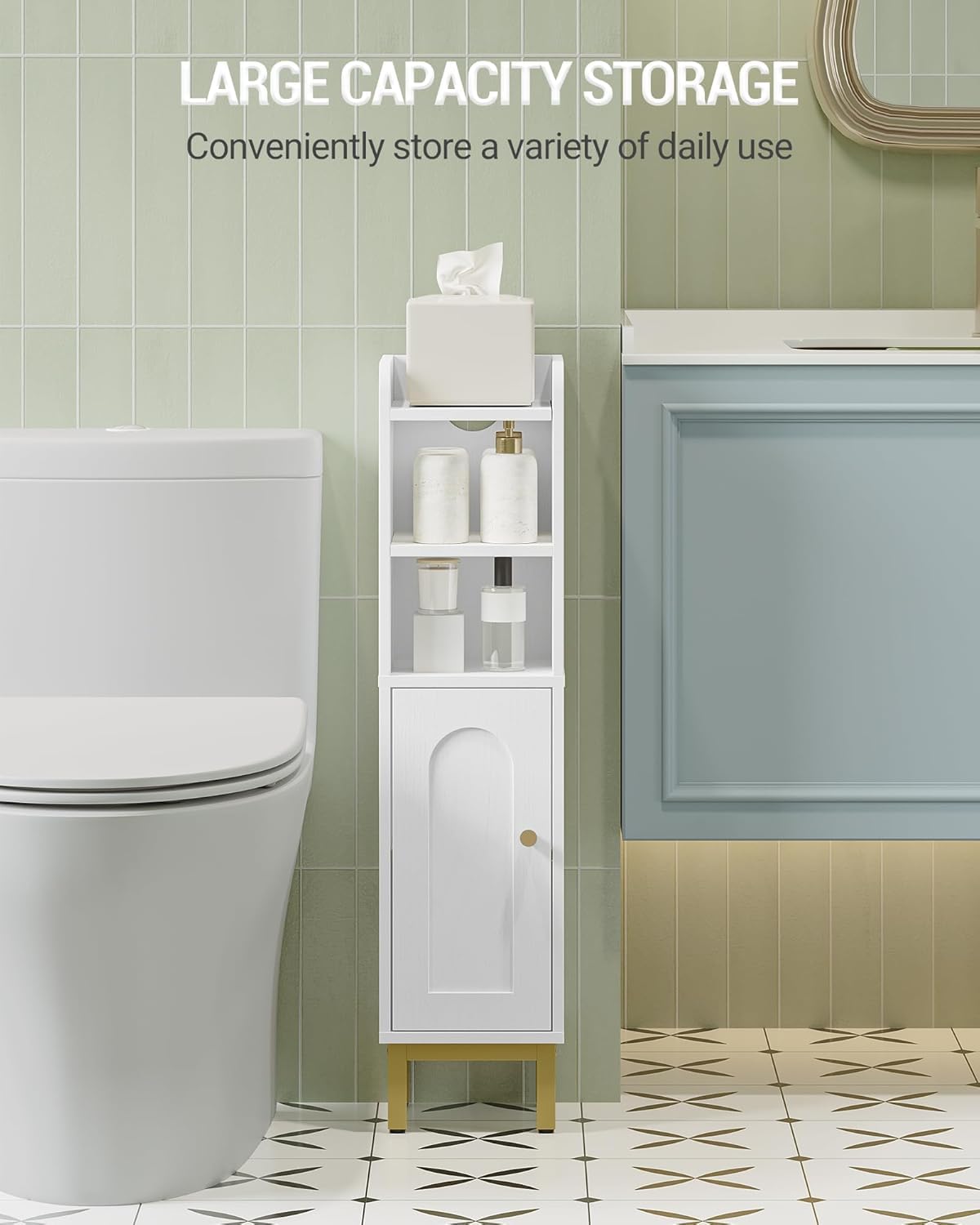 Middle shelf area of Hzuaneri bathroom cabinet for toiletries within easy reach