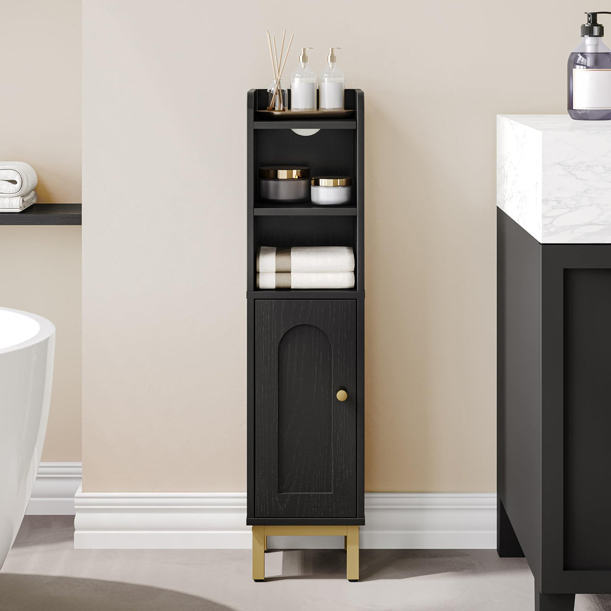 Hzuaneri bathroom storage cabinet front view, compact footprint ideal for tight spaces.