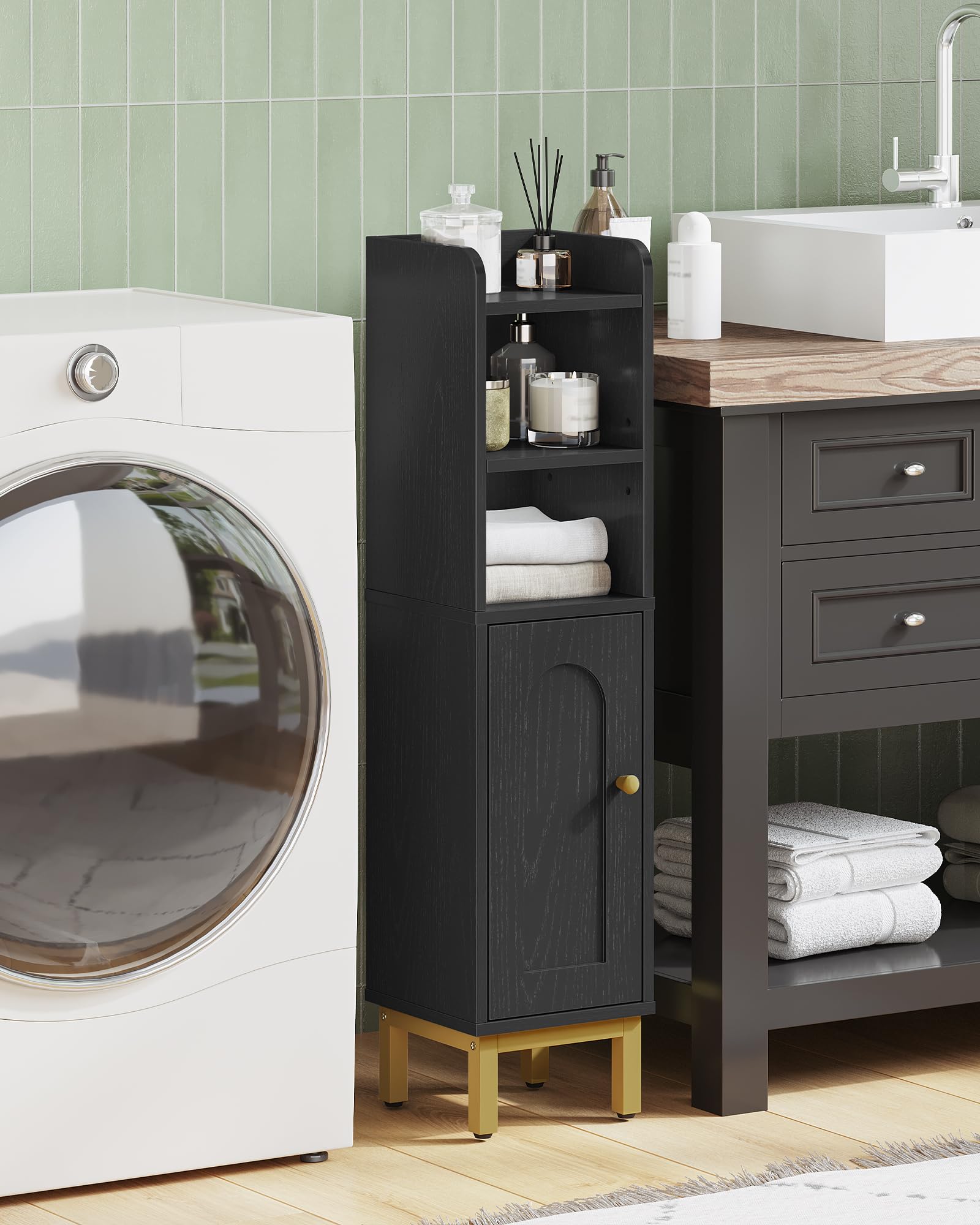 Hzuaneri cabinet interior with shelves, organizing toiletries and everyday items.