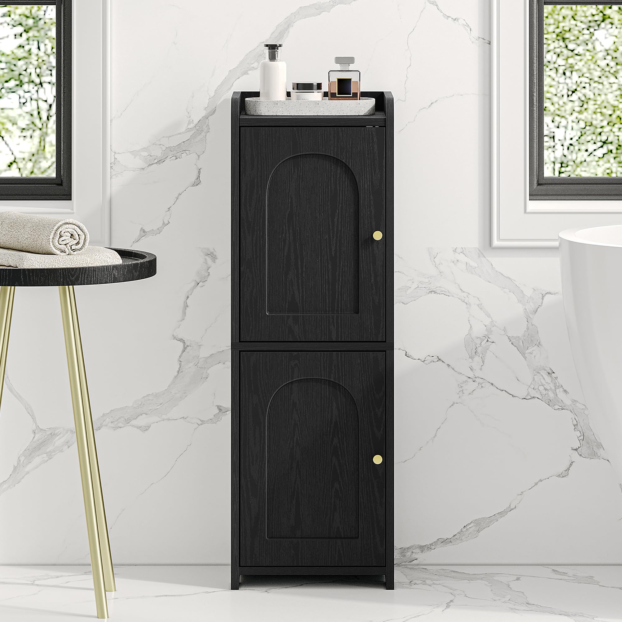 Hzuaneri bathroom storage cabinet with two doors keeps items dry and tidy.