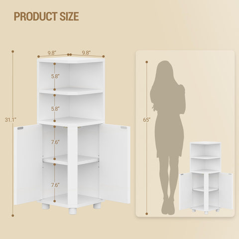 Hzuaneri corner cabinet blends with white decor and maximizes floor plan efficiency