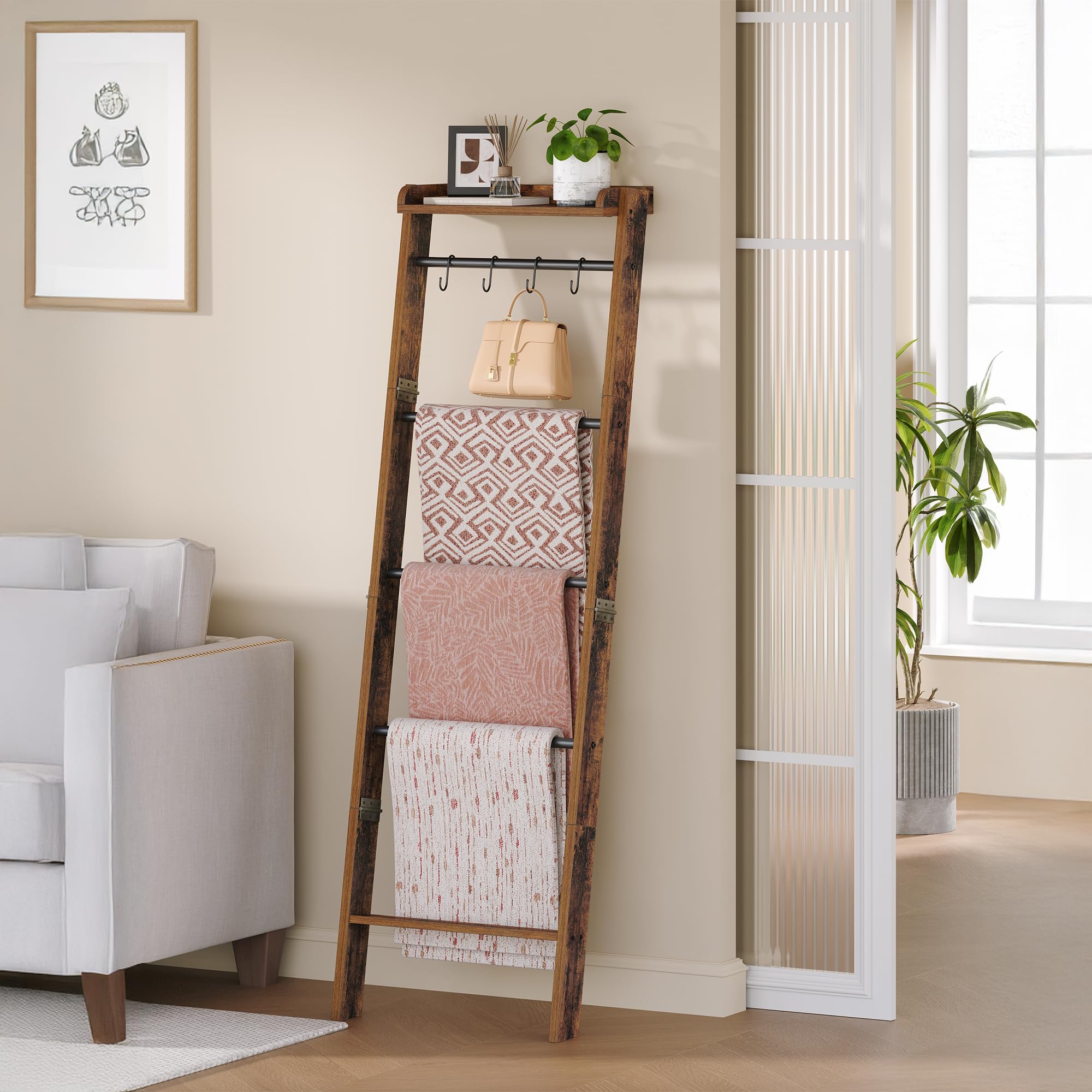 Hzuaneri blanket ladder 6-tier with organized throw storage and space-saving design.