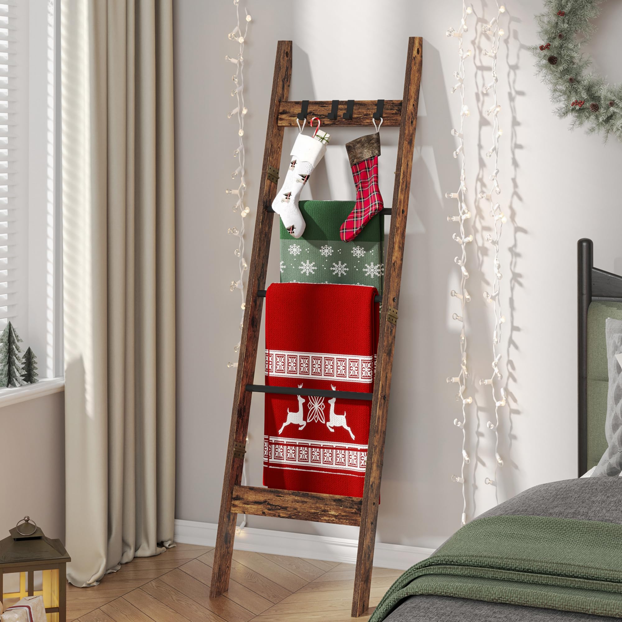 Hzuaneri blanket ladder side view showing space-saving design for blankets and towels