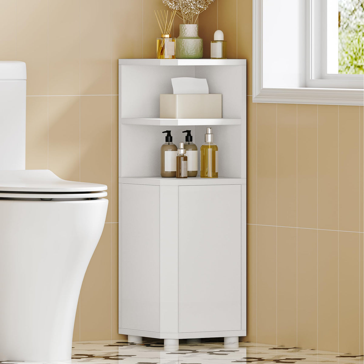 Hzuaneri corner cabinet with two doors offers flexible left-right placement for easy, clutter-free storage