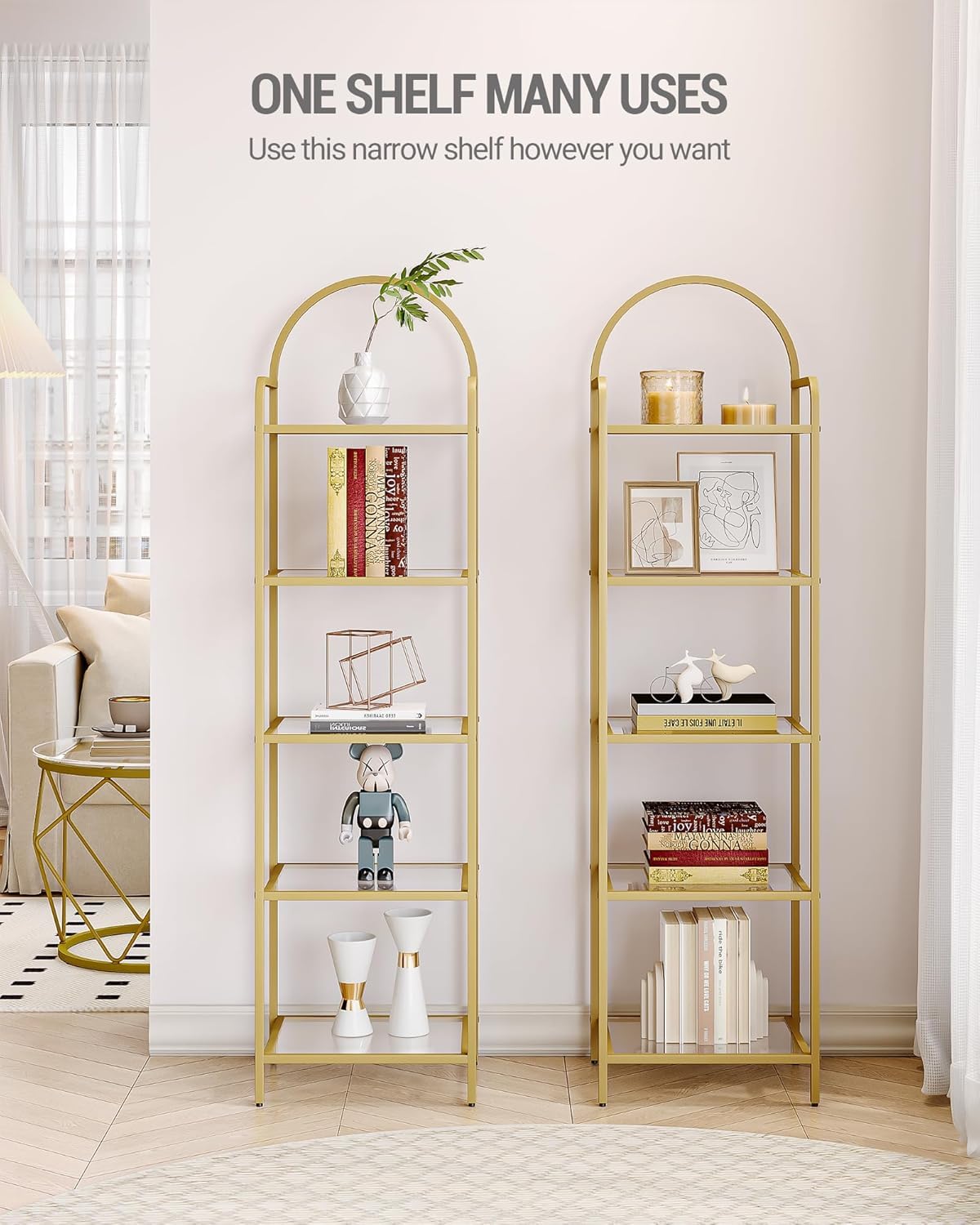 Hzuaneri five-tier bookcase displays plants and keepsakes beautifully.