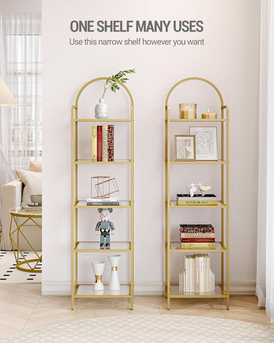 Hzuaneri five-tier bookcase displays plants and keepsakes beautifully.