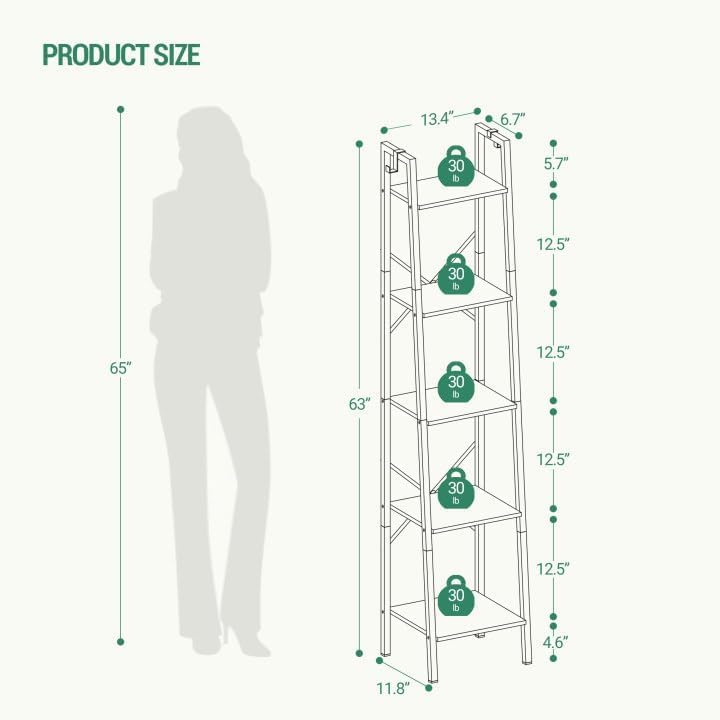 Hzuaneri ladder shelf five-tier display for organized books and decor.