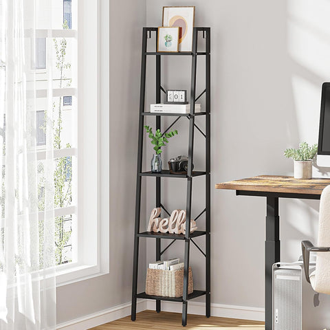 Hzuaneri ladder shelf front view shows industrial style and five-tier storage