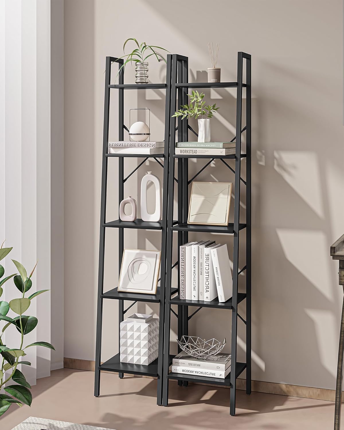Hzuaneri ladder shelf features two hooks for keys and bags