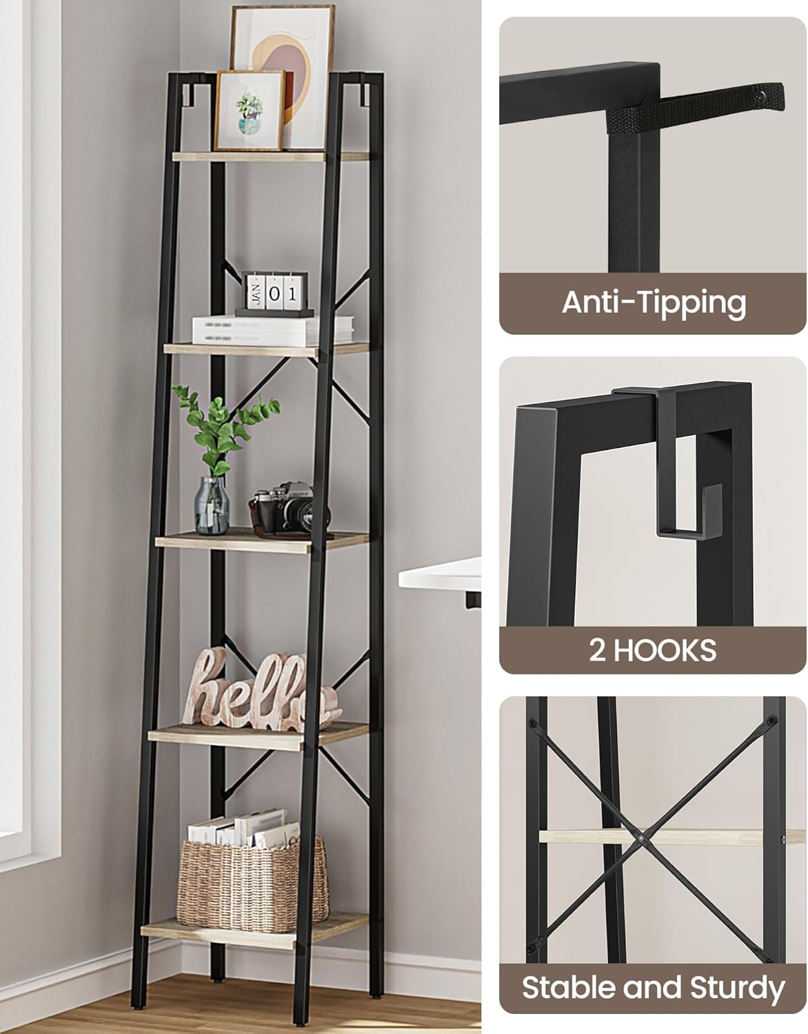 Hzuaneri ladder shelf main display illustrating versatile storage for books and decor