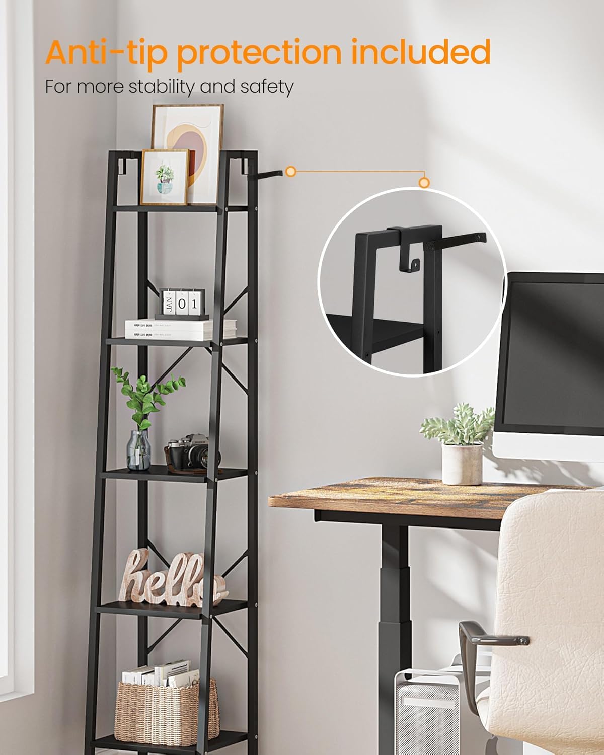 Hzuaneri ladder shelf in a corner maximizing narrow spaces