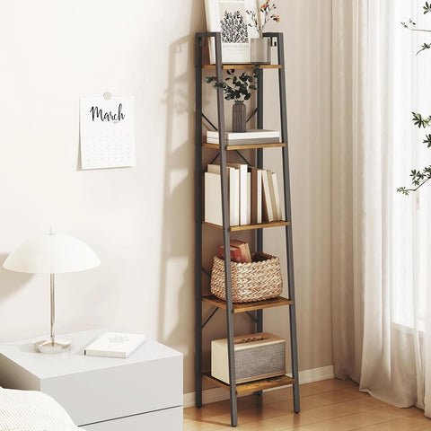 Hzuaneri ladder shelf in rustic brown offers space-saving storage.