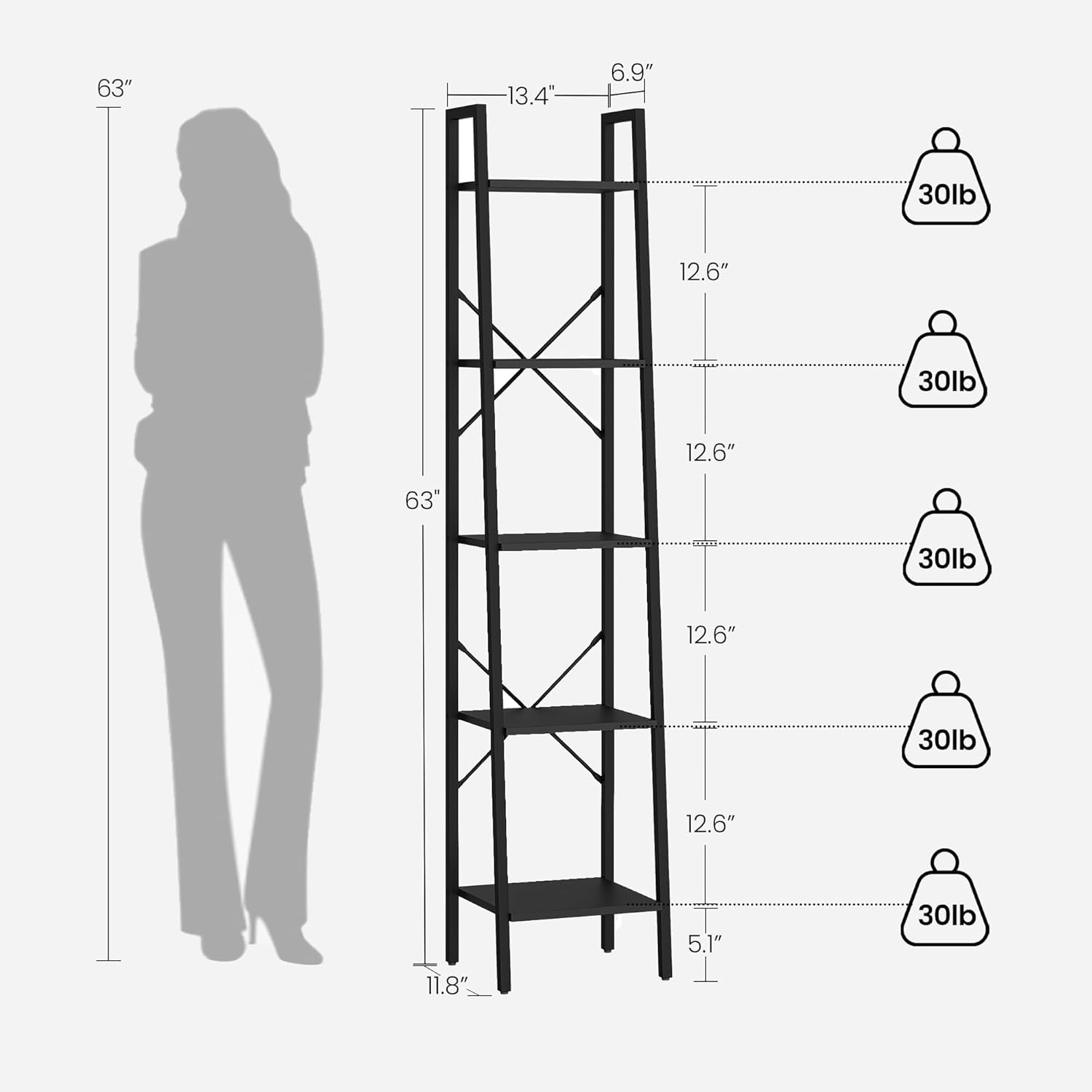 Hzuaneri ladder shelf side view highlights compact footprint for tight spaces