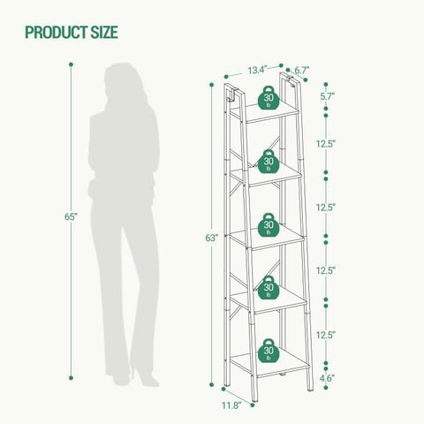 Hzuaneri ladder shelf side view highlighting slim footprint for corners