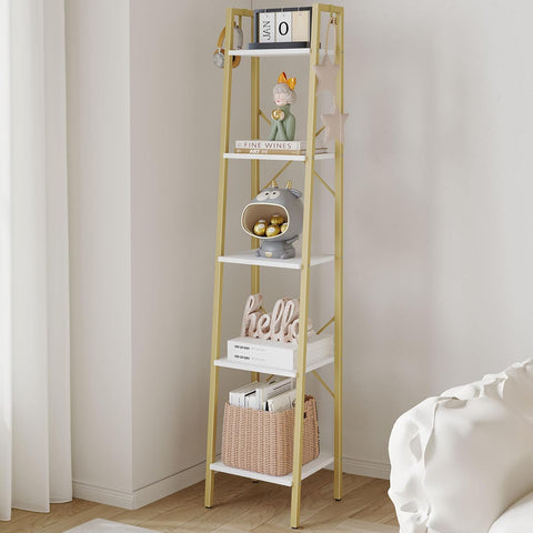 Hzuaneri ladder shelf in white-gold, front view for stylish storage.