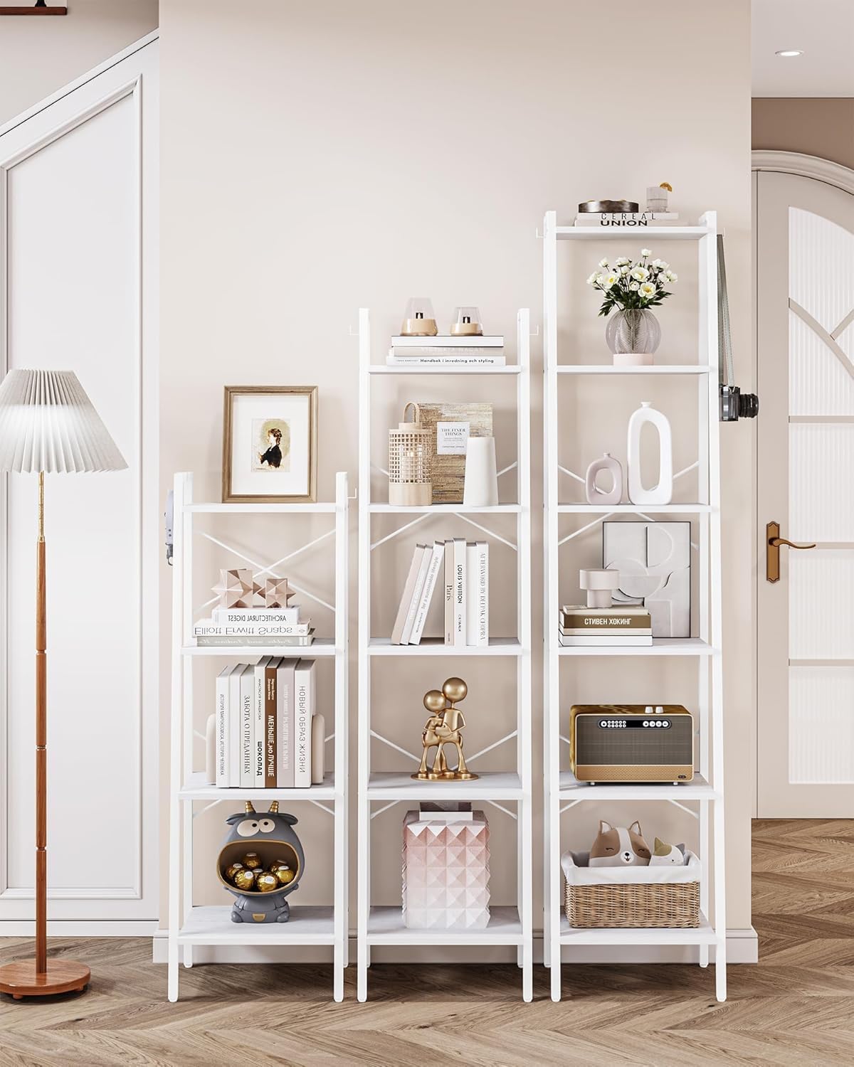 Hzuaneri ladder shelf with 2 hooks adds quick storage for keys.
