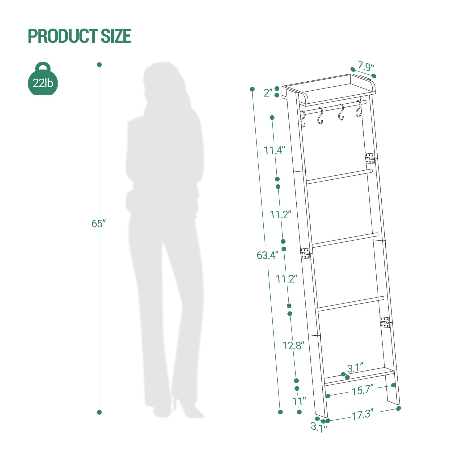 Hzuaneri quilt rack top shelf for display of decor, candles, and plants.