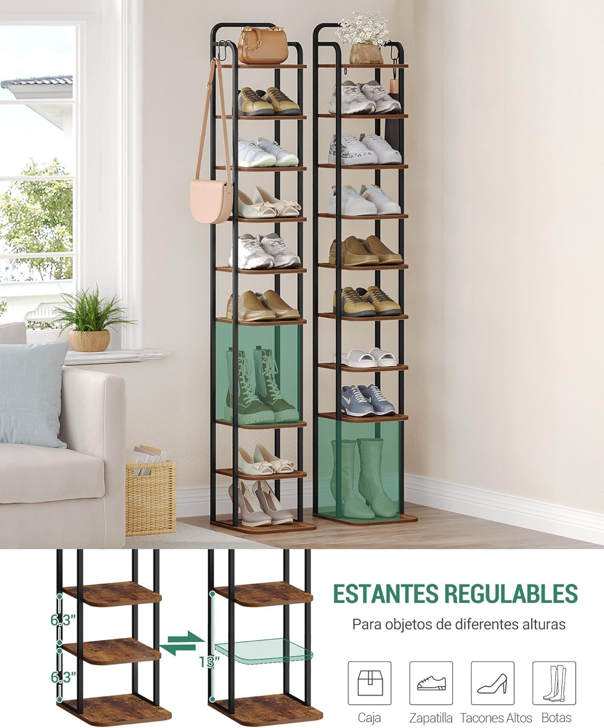 Hzuaneri shoe rack adjustable shelves offer flexible footwear arrangement.
